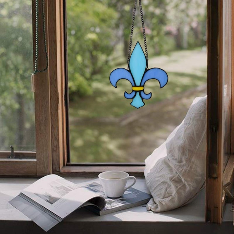 HAOSUM Fleur De Lis Decor Stained Glass Window Hangings,Handmade Housewarming Gifts for New House, Fleur De Lis Decoration Birthday Gift for Men,Christmas Decortion Gifts for Women - Image 4